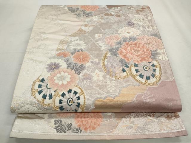 平和屋着物◎六通柄袋帯　唐織　檜扇花車文　金銀糸　正絹　逸品　CABH8762qe