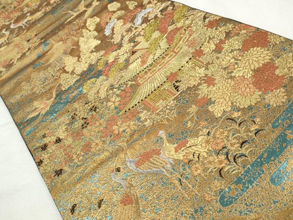 平和屋着物◎六通柄袋帯　飛鶴風景草花文　金銀糸　正絹　逸品　CABH8766qe