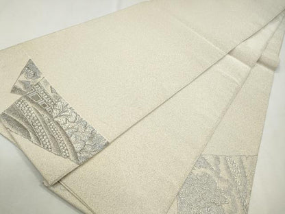平和屋着物◎太鼓柄袋帯　色紙風景文　銀糸　正絹　逸品　CABH8767qe