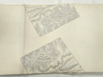 平和屋着物◎太鼓柄袋帯　色紙風景文　銀糸　正絹　逸品　CABH8767qe
