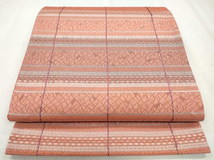 平和屋着物◎全通柄袋帯　ふくれ織　幾何学文様　正絹　逸品　CABH8768qe