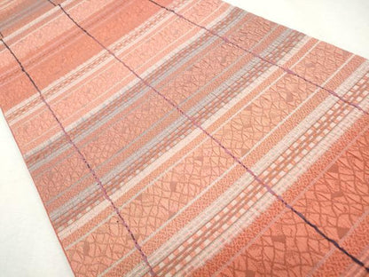 平和屋着物◎全通柄袋帯　ふくれ織　幾何学文様　正絹　逸品　CABH8768qe
