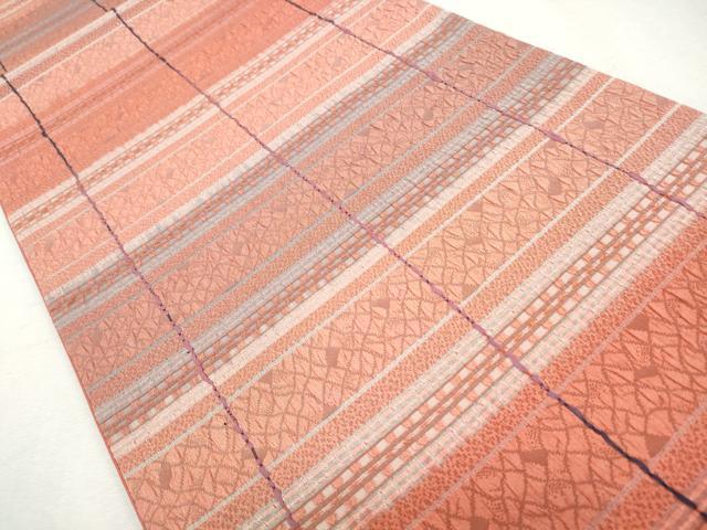 平和屋着物◎全通柄袋帯　ふくれ織　幾何学文様　正絹　逸品　CABH8768qe