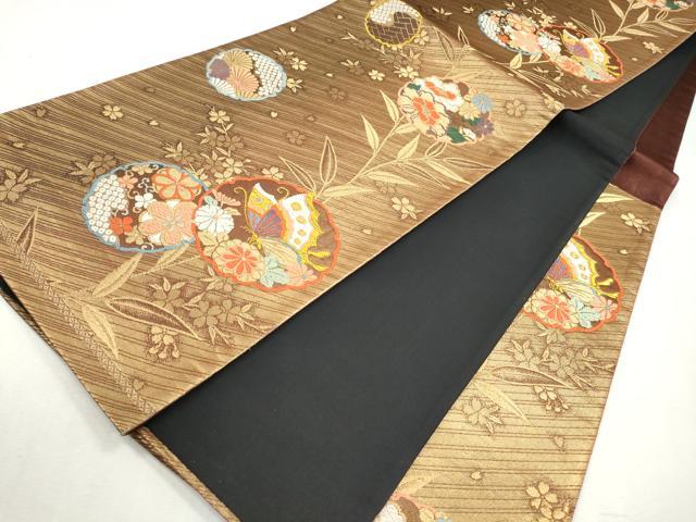 平和屋着物◎六通柄袋帯　唐織　雪輪舞蝶文　金糸　正絹　逸品　CABH8777qe