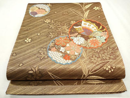 平和屋着物◎六通柄袋帯　唐織　雪輪舞蝶文　金糸　正絹　逸品　CABH8777qe