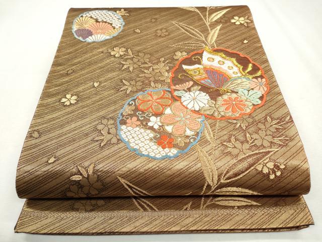 平和屋着物◎六通柄袋帯　唐織　雪輪舞蝶文　金糸　正絹　逸品　CABH8777qe