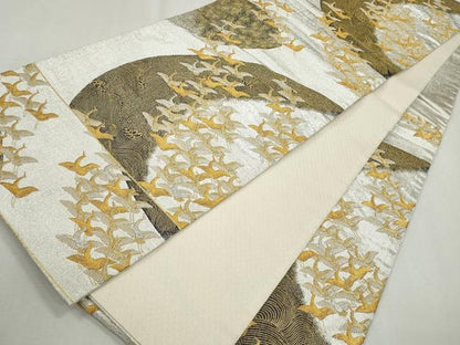 平和屋着物◎六通柄袋帯　飛鶴遊月　金銀糸　正絹　逸品　CABH8778qe