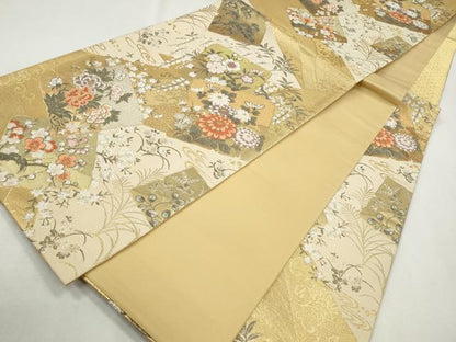 平和屋着物◎六通柄袋帯　唐織　色紙重ね草花文　金銀糸　正絹　逸品　CABH8779qe