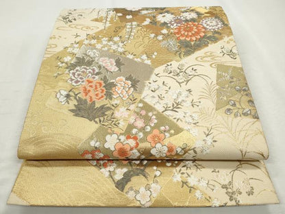 平和屋着物◎六通柄袋帯　唐織　色紙重ね草花文　金銀糸　正絹　逸品　CABH8779qe