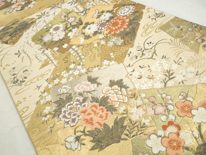 平和屋着物◎六通柄袋帯　唐織　色紙重ね草花文　金銀糸　正絹　逸品　CABH8779qe
