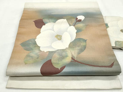 平和屋着物◎九寸名古屋帯　椿　金糸　正絹　逸品　CABH8781qe