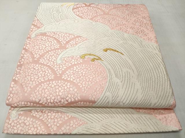 平和屋着物◎六通柄袋帯　唐織　立波花文　金銀糸　正絹　逸品　CABH8786qe