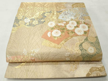 平和屋着物◎西陣　服部織物謹製　六通柄袋帯　唐織　地紙草花文　金糸　正絹　逸品　CABH8790qe