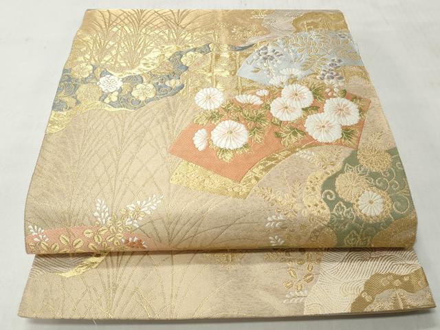平和屋着物◎西陣　服部織物謹製　六通柄袋帯　唐織　地紙草花文　金糸　正絹　逸品　CABH8790qe