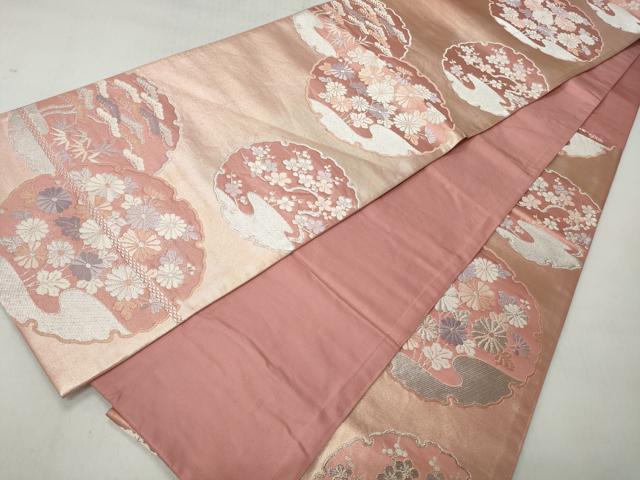 平和屋着物◎六通柄袋帯　唐織　雪輪松竹梅　銀糸　正絹　逸品　CABH8792qe