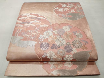 平和屋着物◎六通柄袋帯　唐織　雪輪松竹梅　銀糸　正絹　逸品　CABH8792qe