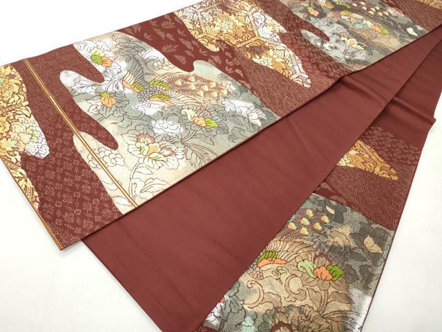 平和屋着物◎六通柄袋帯　唐織　鳳凰草花文　金銀糸　引箔　正絹　逸品　CABH8796qe