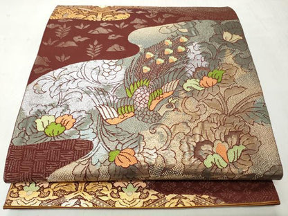 平和屋着物◎六通柄袋帯　唐織　鳳凰草花文　金銀糸　引箔　正絹　逸品　CABH8796qe