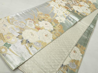 平和屋着物◎佐賀錦　六通柄袋帯　草花文　金銀糸　正絹　逸品　CABH8799qe