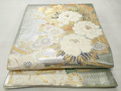 平和屋着物◎佐賀錦　六通柄袋帯　草花文　金銀糸　正絹　逸品　CABH8799qe