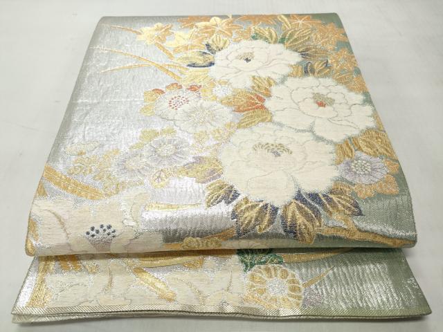 平和屋着物◎佐賀錦　六通柄袋帯　草花文　金銀糸　正絹　逸品　CABH8799qe