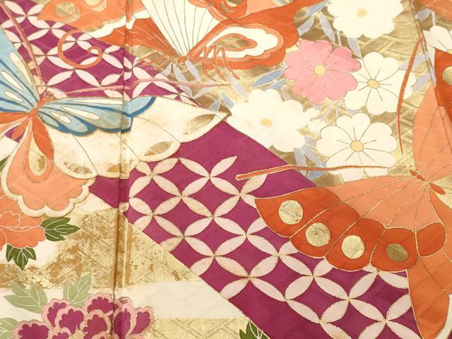平和屋着物■豪華振袖 七宝舞蝶枝垂れ花文 金彩 正絹 逸品 CABH8809ev