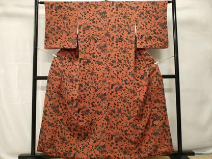 平和屋着物■上質な小紋　更紗枝花文　鬼しぼ縮緬　正絹　逸品　CABH8811ev