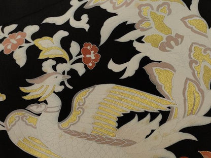 平和屋着物■豪華色留袖　作家物　駒刺繍　鳳凰花唐草文　金彩　正絹　逸品　CABH8816ev