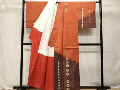 平和屋着物■訪問着　ふくれ織　花蝶丸文　暈し染め　金彩　正絹　逸品　CABH8817ev