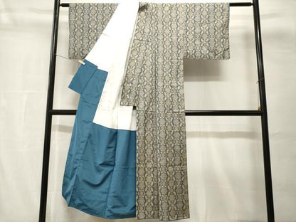 平和屋着物■上質な紬　幾何学花文　正絹　逸品　CABH8818ev