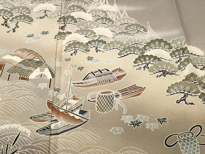 平和屋着物■訪問着　作家物　群鶴御所解文　暈し染め　金彩　正絹　逸品　CABH8820ev