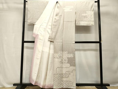 平和屋着物■訪問着　刺繍　絞り　絵絣青海波文　銀糸　正絹　逸品　CABH8823ev
