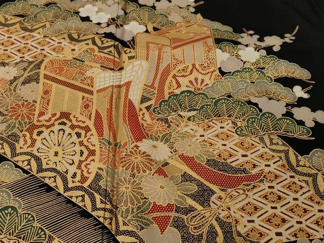 平和屋着物■豪華黒留袖　御所車飛鶴吉祥文　金彩　正絹　逸品　CABH8825ev