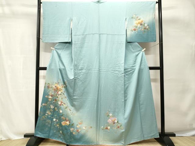 平和屋着物■訪問着　地紙枝花蝶文　暈し染め　金彩　正絹　逸品　CABH8826ev