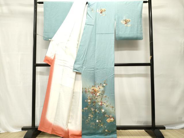 平和屋着物■訪問着　地紙枝花蝶文　暈し染め　金彩　正絹　逸品　CABH8826ev