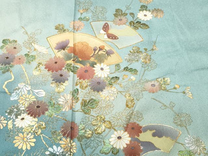 平和屋着物■訪問着　地紙枝花蝶文　暈し染め　金彩　正絹　逸品　CABH8826ev