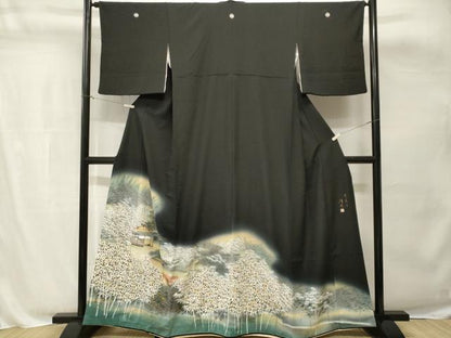平和屋着物■豪華黒留袖　作家物　笹竹風景文　暈し染め　金彩　正絹　逸品　CABH8832ev