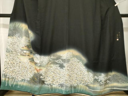 平和屋着物■豪華黒留袖　作家物　笹竹風景文　暈し染め　金彩　正絹　逸品　CABH8832ev