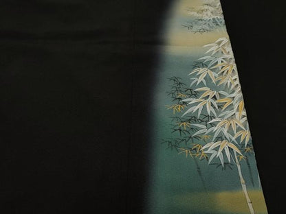 平和屋着物■豪華黒留袖　作家物　笹竹風景文　暈し染め　金彩　正絹　逸品　CABH8832ev