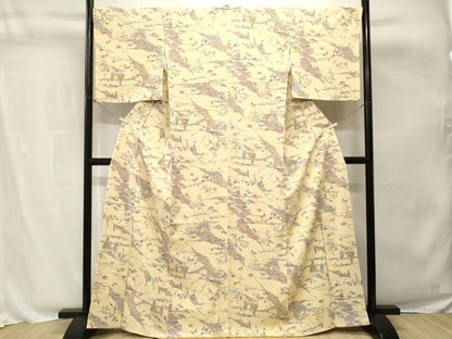 平和屋着物■上質な小紋　風景舞蝶花文　金彩　正絹　逸品　CABH8835ev