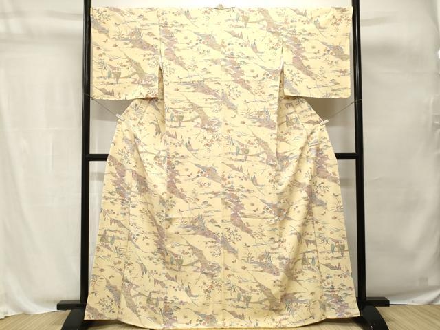 平和屋着物■上質な小紋　風景舞蝶花文　金彩　正絹　逸品　CABH8835ev