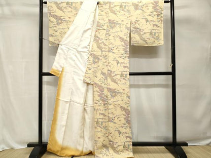 平和屋着物■上質な小紋　風景舞蝶花文　金彩　正絹　逸品　CABH8835ev