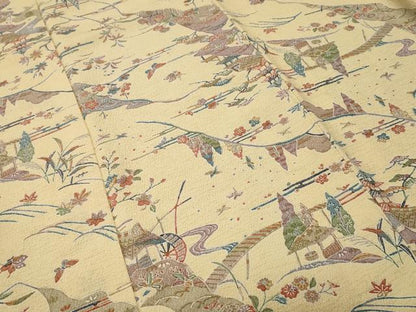 平和屋着物■上質な小紋　風景舞蝶花文　金彩　正絹　逸品　CABH8835ev