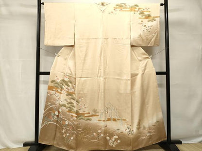 平和屋着物■訪問着　駒刺繍　芝草松竹梅花文　暈し染め　金彩　正絹　逸品　CABH8836ev