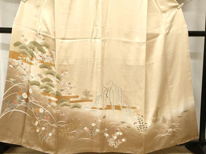 平和屋着物■訪問着　駒刺繍　芝草松竹梅花文　暈し染め　金彩　正絹　逸品　CABH8836ev