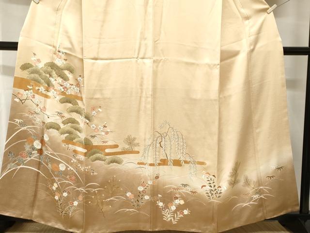 平和屋着物■訪問着　駒刺繍　芝草松竹梅花文　暈し染め　金彩　正絹　逸品　CABH8836ev
