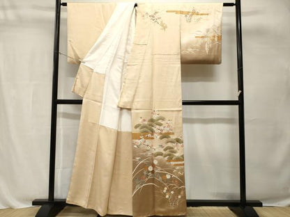 平和屋着物■訪問着　駒刺繍　芝草松竹梅花文　暈し染め　金彩　正絹　逸品　CABH8836ev