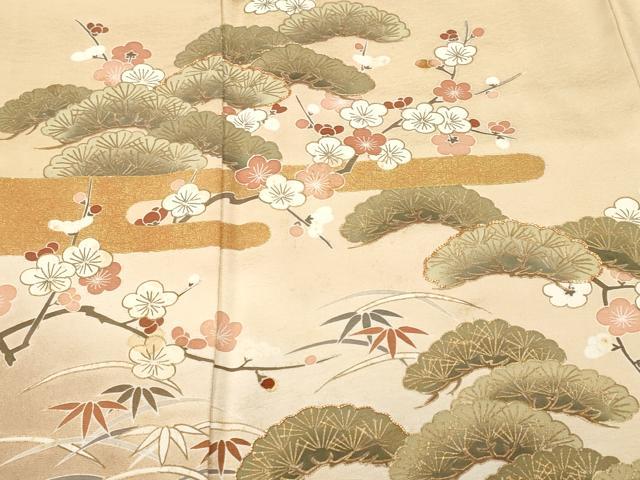 平和屋着物■訪問着　駒刺繍　芝草松竹梅花文　暈し染め　金彩　正絹　逸品　CABH8836ev