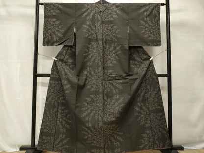 平和屋着物■上質な紬　枝葉文　黒地　正絹　逸品　CABH8838ev