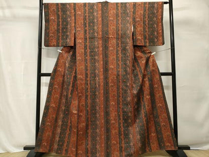 平和屋着物■上質な小紋　更紗花唐草間道　正絹　逸品　CABH8842ev